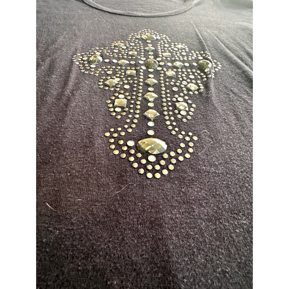 Rock & Republic Black Rhinestone Cross Sweater XL Gothic Grunge Studded Top - Picture 4 of 9